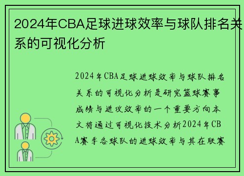 2024年CBA足球进球效率与球队排名关系的可视化分析