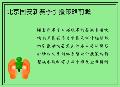 北京国安新赛季引援策略前瞻